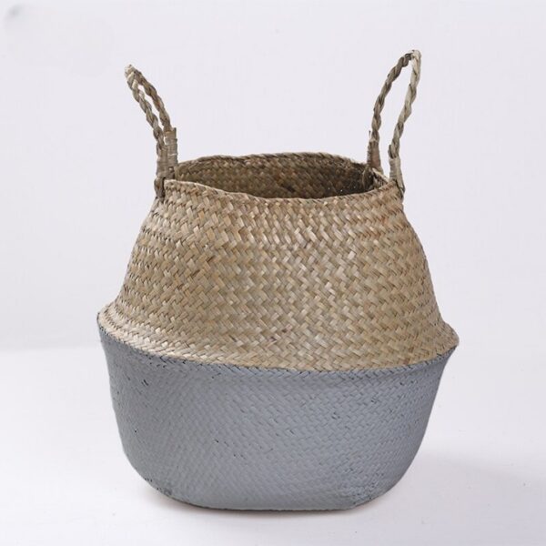 Panier de rangement gris en rotin fait à la main