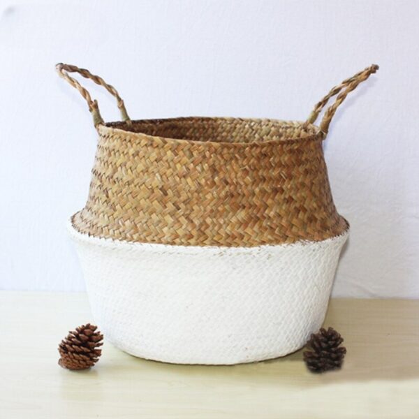 Panier de rangement blanc en rotin fait à la main