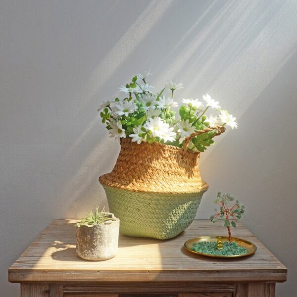 Panier de rangement en rotin style Bohème bicolore