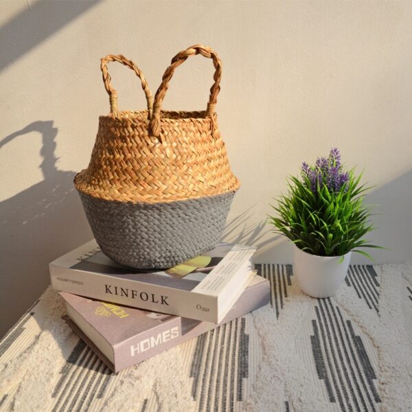 Panier de rangement en rotin style Bohème bicolore – Image 3