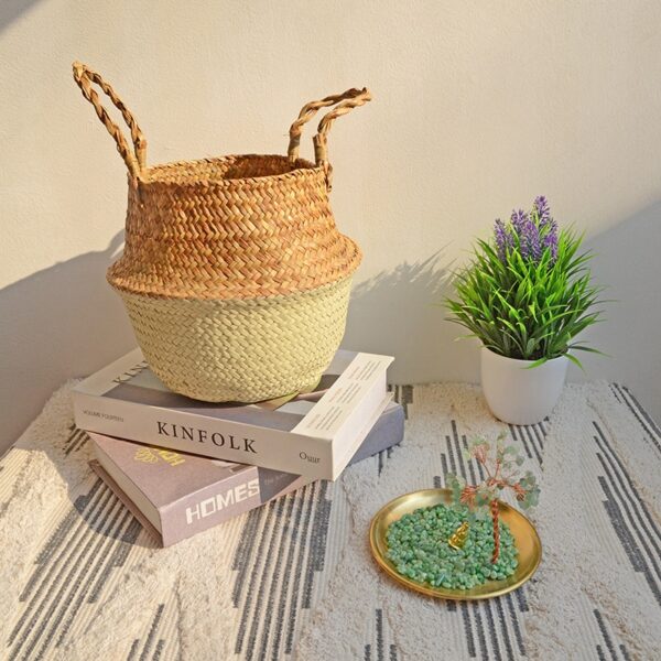 Panier de rangement en rotin style Bohème bicolore – Image 2