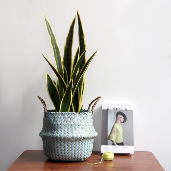 Panier de rangement en rotin style Bohème rayé – Image 2