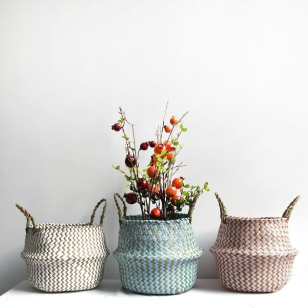 Panier de rangement en rotin style Bohème rayé