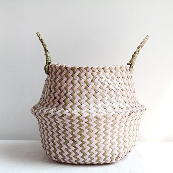 Panier de rangement en rotin style Bohème rayé – Image 5