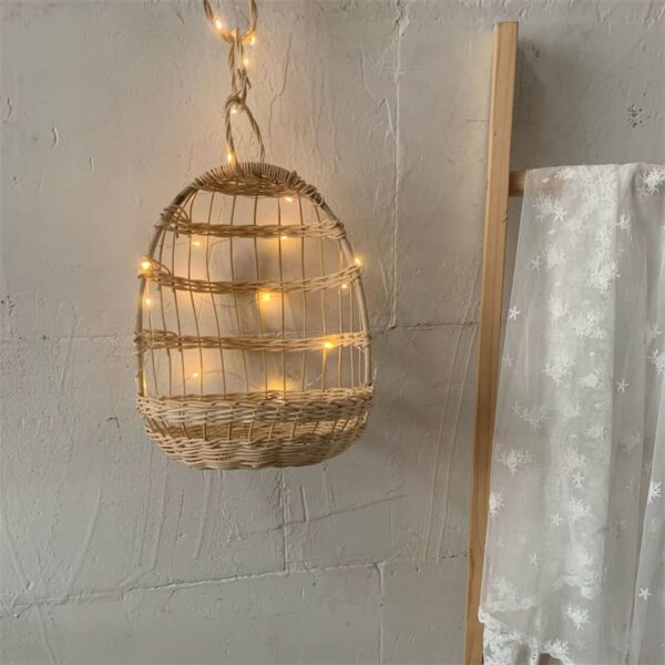 Panier de rangement nordique suspendu en rotin pour jouets – Image 3