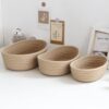 Panier de rangement ovale marron en corde de coton tissé de style nordique – Image 2