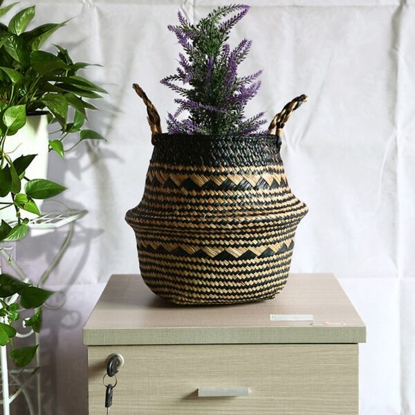 Panier de rangement pliable en osier style bohémien pour salle de bain – Image 3