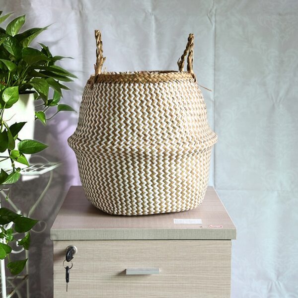 Panier de rangement pliable en osier style bohémien pour salle de bain – Image 4