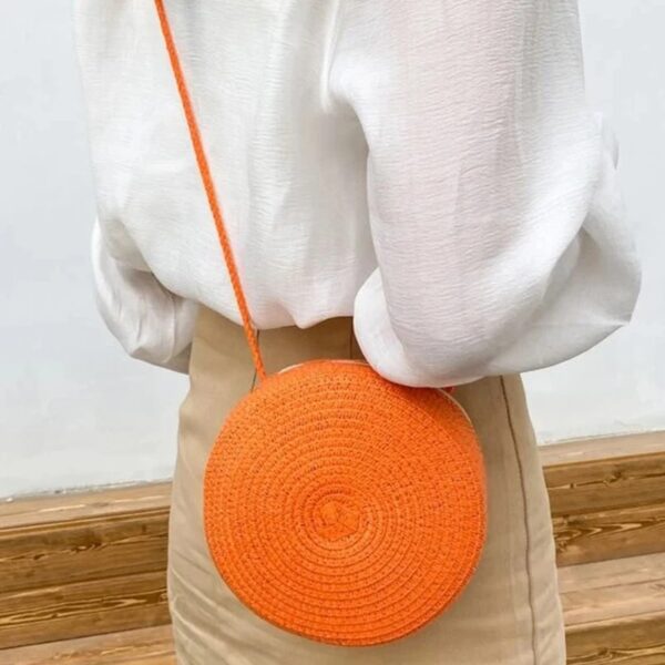 Panier Effet Osier Orange avec Bandoulière – Image 2
