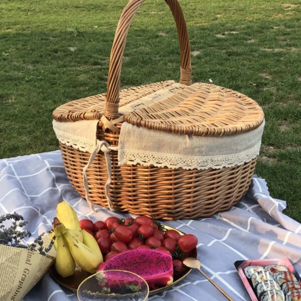 Panier Effet Rotin pour Pique-Nique Style Rétro