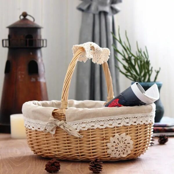Panier Osier avec Doublure en Tissu et Poignée – Image 3