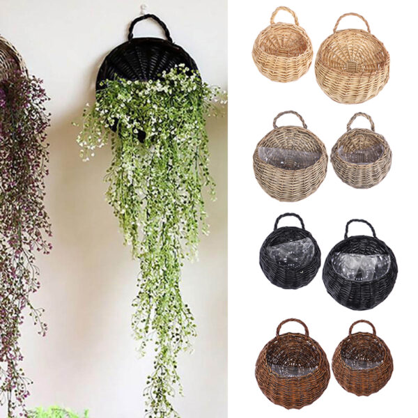 Panier porte-plante en rotin et osier fait à la main – Image 3