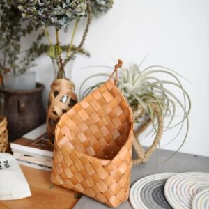 Panier de Rangement Effet Rotin Style Vintage Tissé à la Main