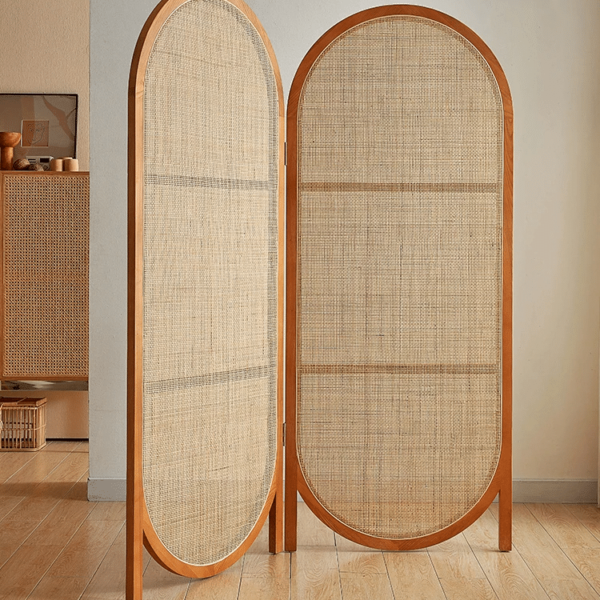 Paravent Rotin Double de Forme Ovale – Image 2