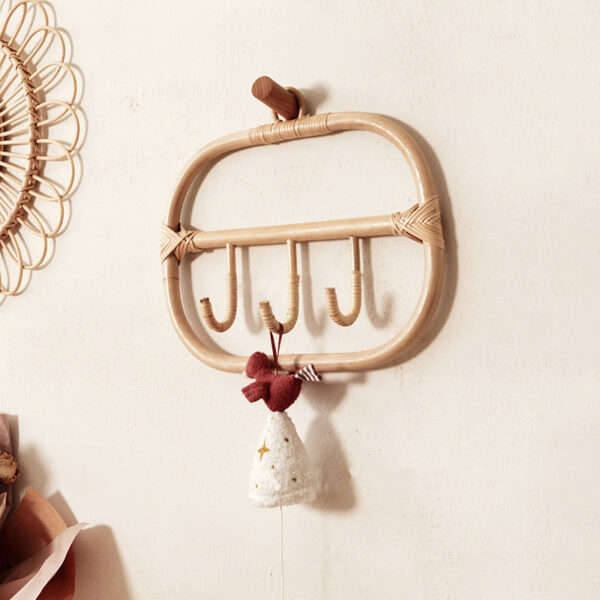 Porte-manteau mural 3 crochets en rotin naturel – Image 4