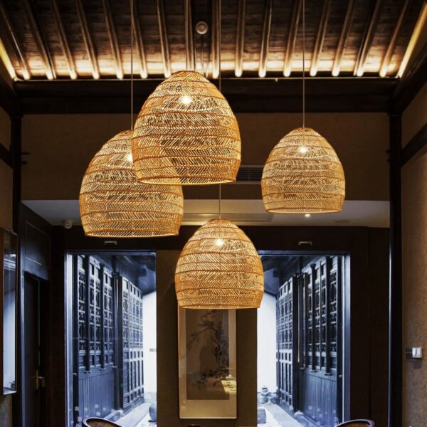 Plafonnier LED Vintage en rotin – Image 2