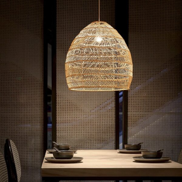 Plafonnier LED Vintage en rotin – Image 3