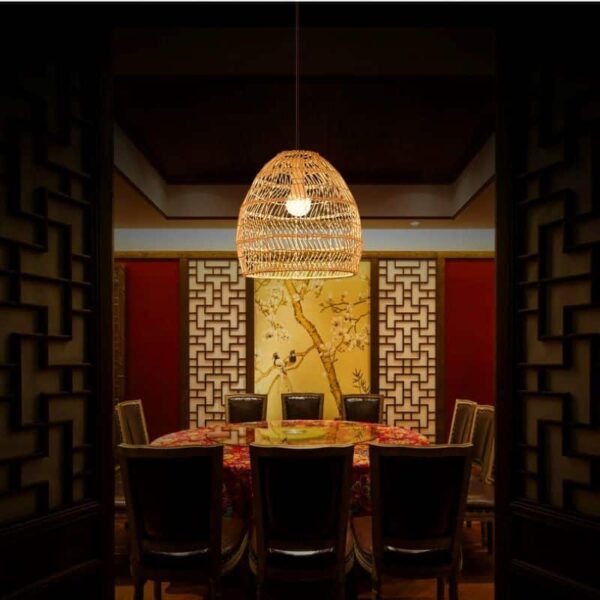 Plafonnier LED Vintage en rotin – Image 4