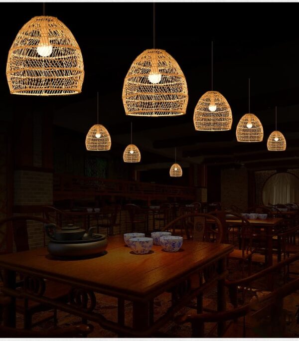 Plafonnier LED Vintage en rotin – Image 5