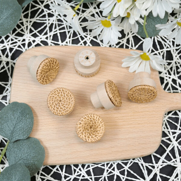 Poignées en bois de hêtre et rotin naturel pour DIY
