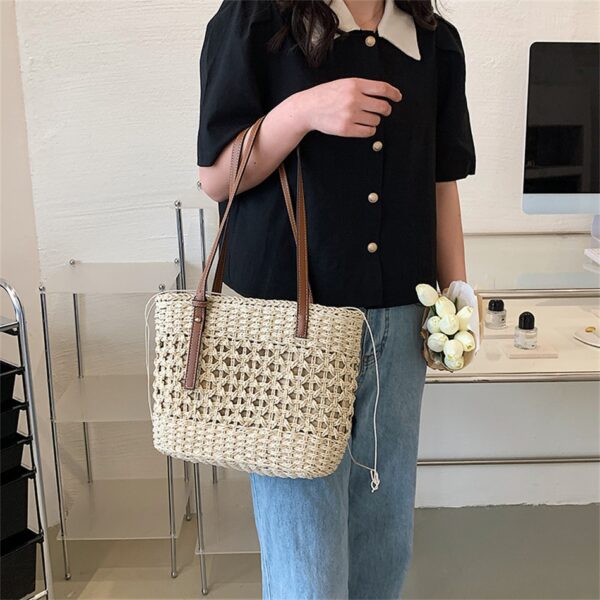 Sac à main beige tendance de plage en paille pour femme – Image 6