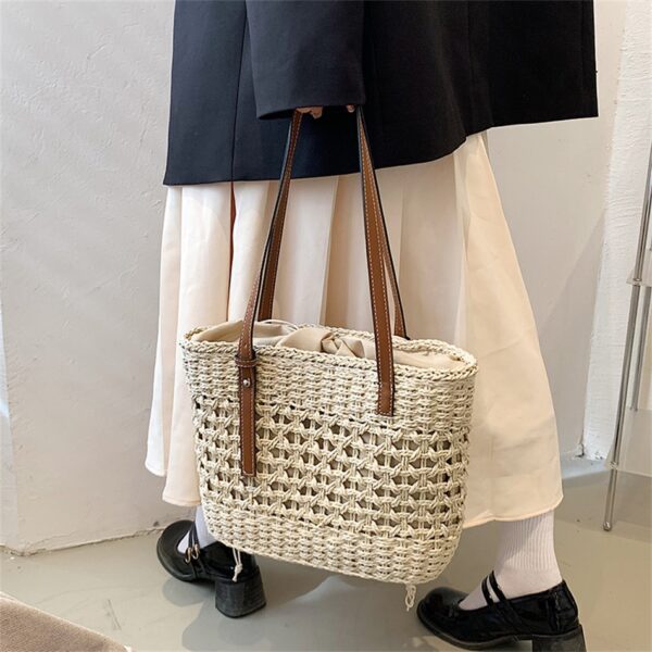 Sac à main beige tendance de plage en paille pour femme – Image 7