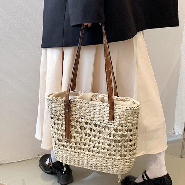 Sac à main beige tendance de plage en paille pour femme – Image 2
