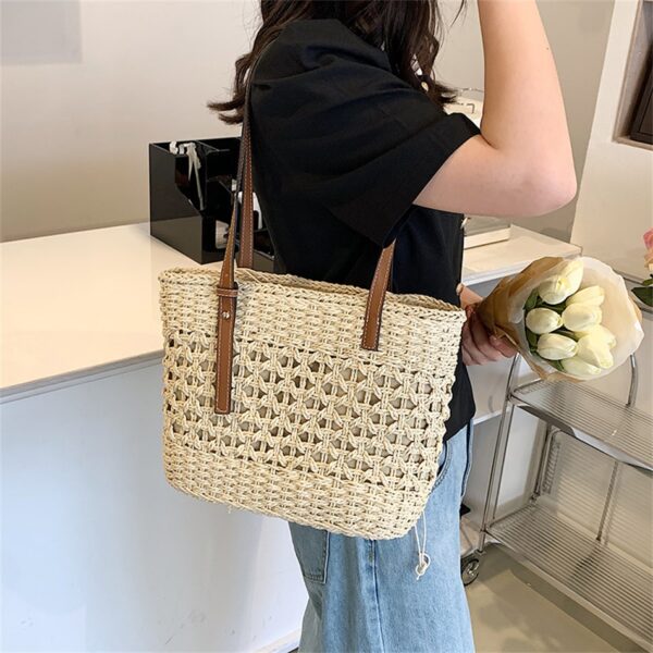 Sac à main beige tendance de plage en paille pour femme – Image 5