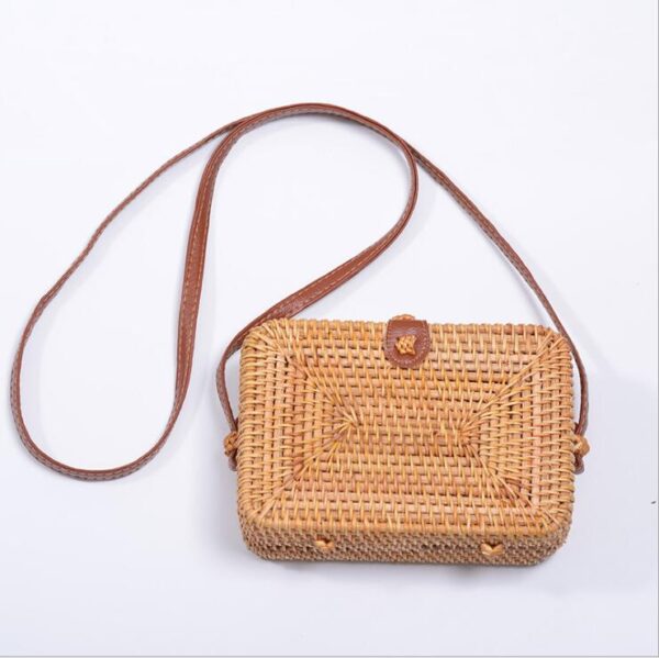Sac à main carré bohème en rotin tissé à la main pour femme – Image 3