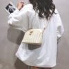 Sac à main de plage beige en rotin à chaînes pour femme – Image 4