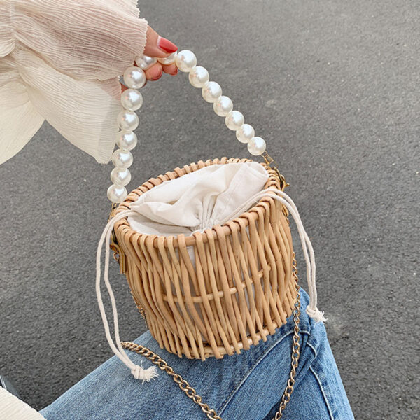 Sac à main en rotin tissé en forme de panier – Image 2