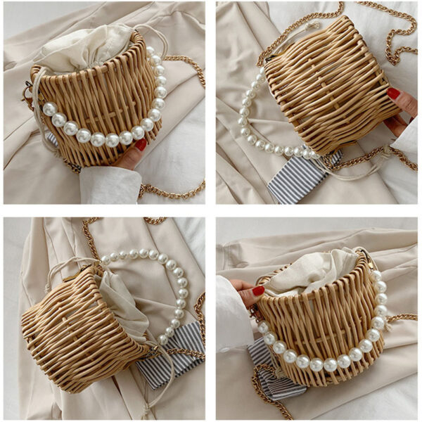 Sac à main en rotin tissé en forme de panier – Image 5