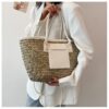 Sac d’été en paille de grande capacité fait à la main, blanc, pour femmes – Image 3