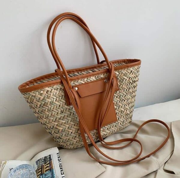 Sac d’été en paille de grande capacité fait à la main, marron, pour femmes – Image 4