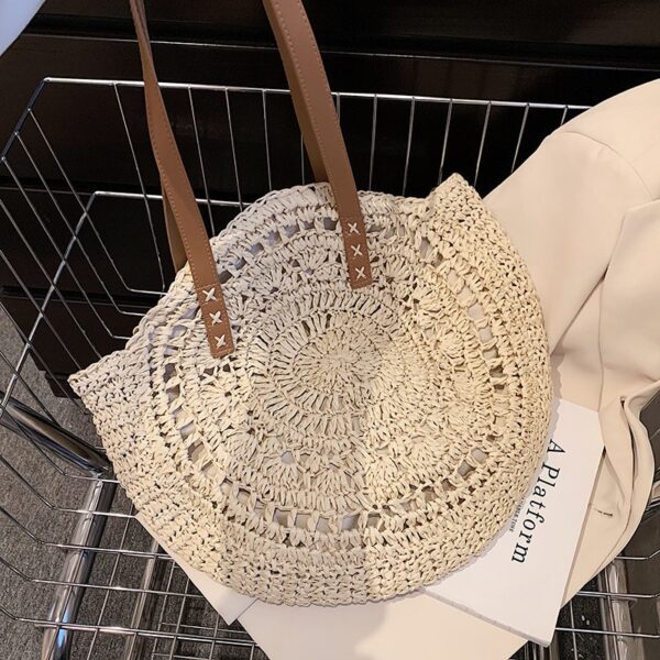 Sac de plage tissé beige – Image 2