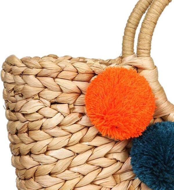 Sac tissé style rotin à pompons – Image 5