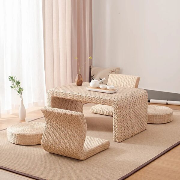 Table Basse en Osier Tissée à la Main Style Japonais – Image 2
