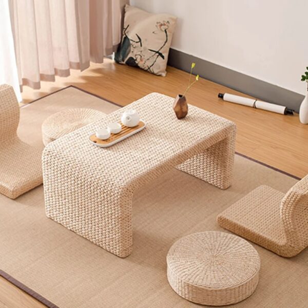 Table Basse en Osier Tissée à la Main Style Japonais – Image 3