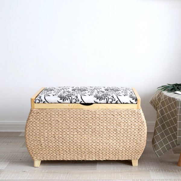 Tabouret de rangement en rotin clair – Image 2