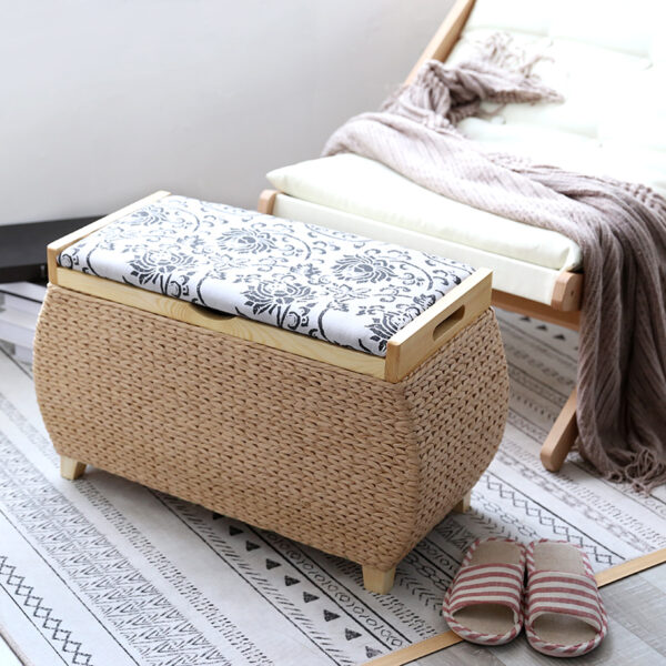 Tabouret de rangement en rotin clair – Image 3