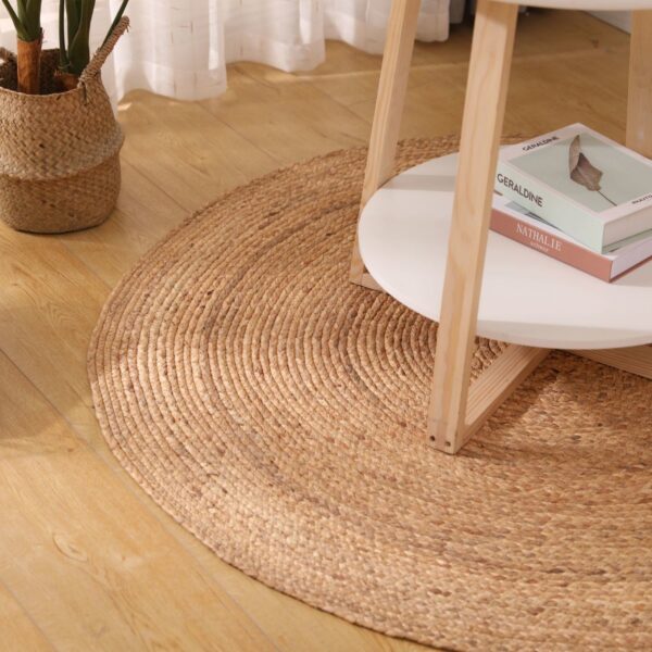 Tapis rond en rotin clair – Image 3