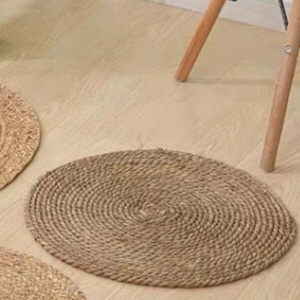 Tapis rond en rotin foncé – Image 2