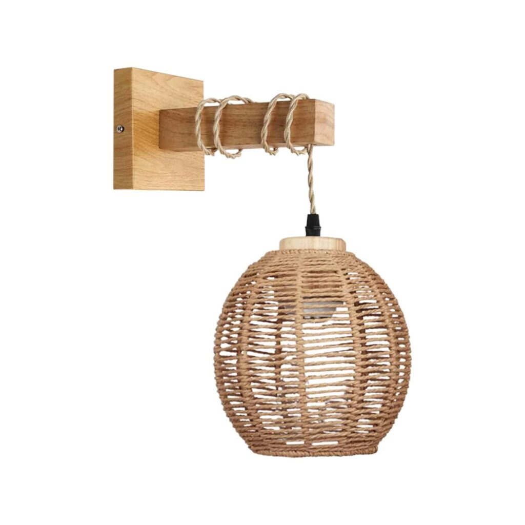Applique murale rotin boule suspendue