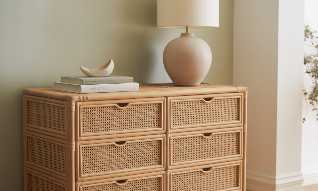 découvrez la commode en rotin, un meuble vintage au charme chaleureux, idéal pour apporter une touche naturelle et rétro à votre intérieur. style tendance et authenticité garantis !