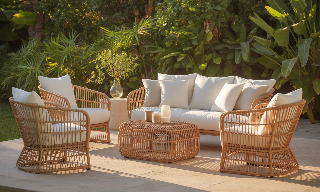 découvrez le salon de jardin en rotin, l'indispensable de l'été alliant élégance naturelle et confort pour des moments conviviaux en plein air.