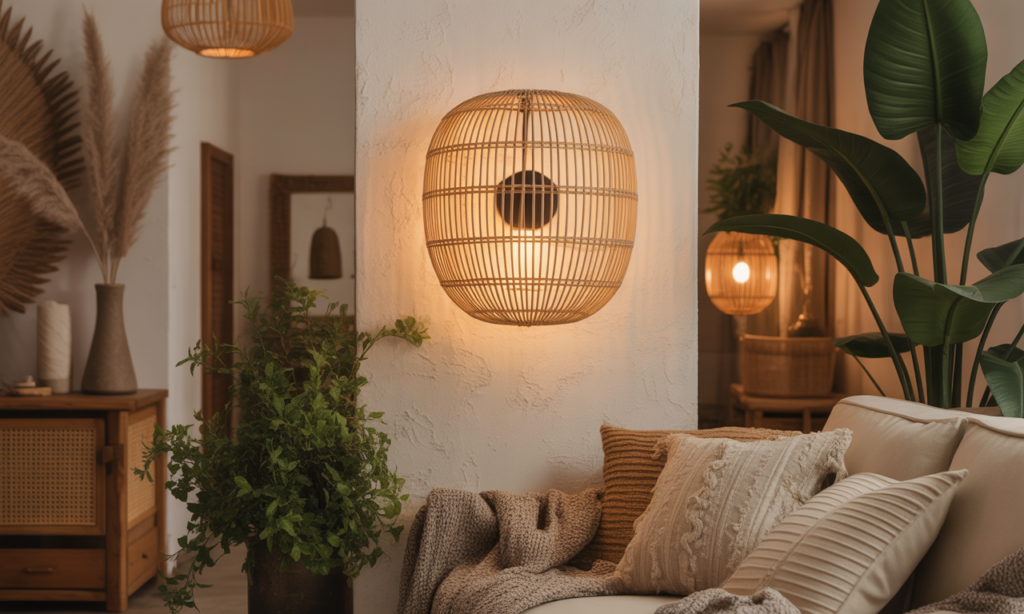 découvrez l'applique murale en rotin, l'élément bohème et chaleureux parfait pour sublimer vos murs avec élégance et naturel.