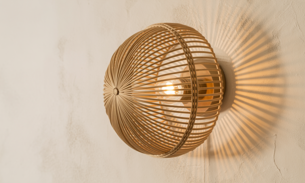 découvrez l'applique murale en rotin, l'élément bohème et lumineux parfait pour sublimer et réchauffer votre intérieur avec élégance.