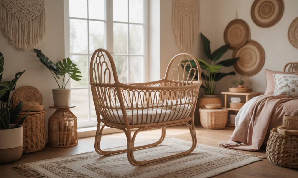 découvrez le berceau en rotin, l'indispensable déco pour créer une chambre de bébé bohème et tendance, alliant charme naturel et confort douillet.