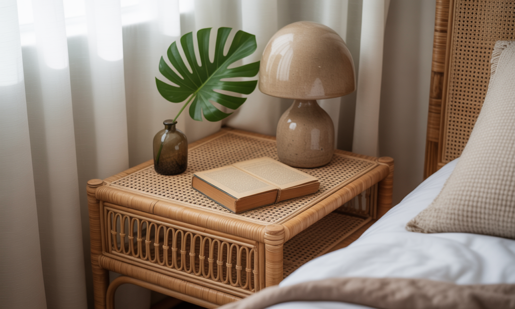 découvrez notre table de nuit en rotin, l'accessoire parfait pour apporter une touche bohème et chaleureuse à votre chambre, créant un véritable cocon de confort et de style.