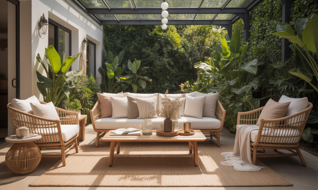 transformez votre véranda en un véritable havre de paix avec un salon en rotin alliant confort et élégance intemporelle pour des moments de détente inoubliables.